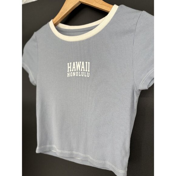 Aeropostale Women's Hawaii Honolulu Baby Tee M Light Blue Seriously Soft Y2k - Picture 2 of 8